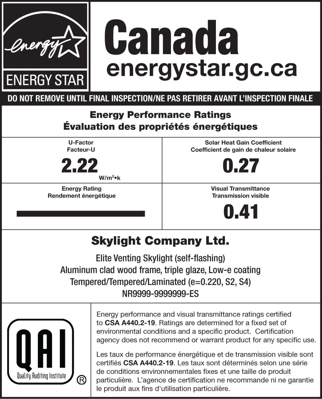 Label Sample Ex_Qai_Bw_Sky_E_2020 U-Value | Weaver Exterior Remodeling Barrie Ontario
